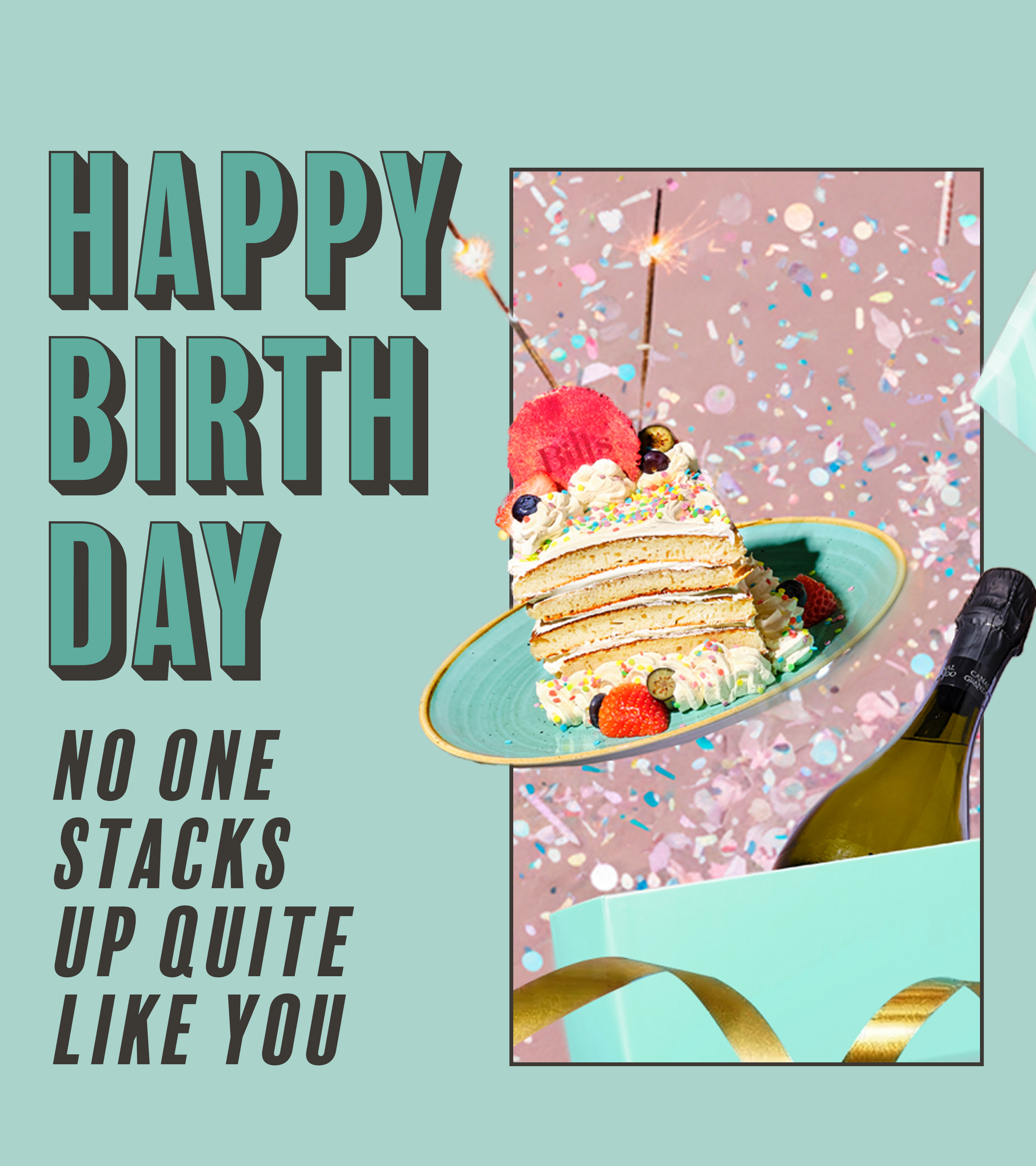 Delicious Birthday Pancake Stack & bottle of Birthday Prosecco picture